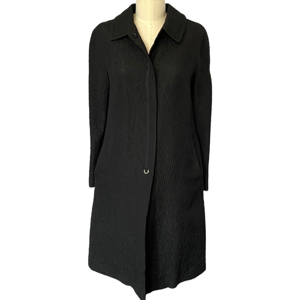 Marc Jacobs Black Textured Silk Blend Coat Snap Front Long Jacket Small